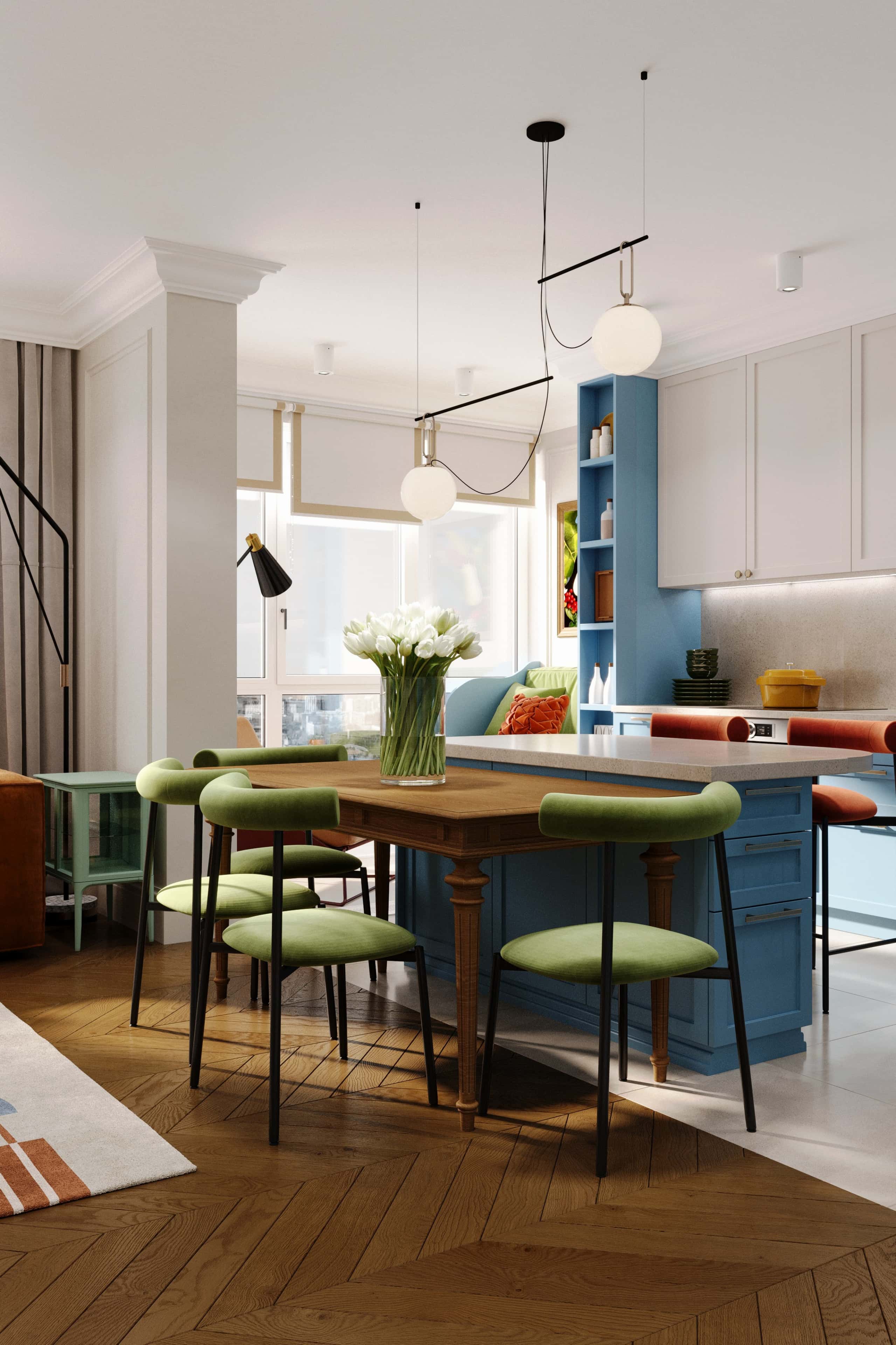 Дизайн спальні з акцентом на колір: поєднання синього та сірого для релаксу.