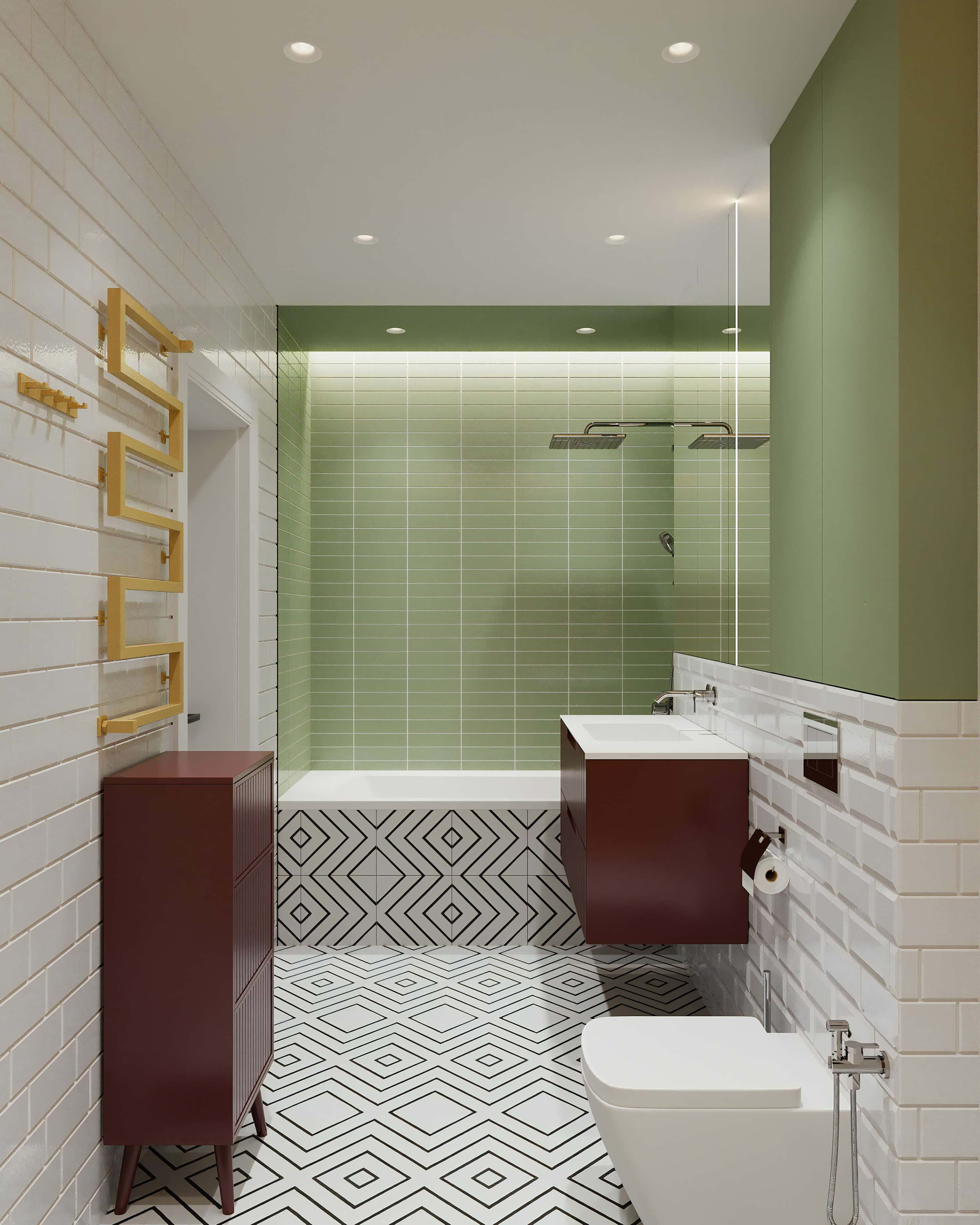 Поєднання кольорів у кухні: сірі шафи та дерев'яна стільниця з зеленню.