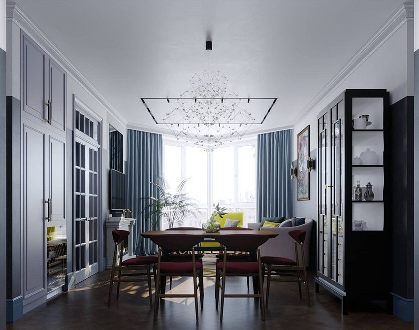 Інноваційний дизайн серванта для вітальні з інтегрованими полицями та нішами.