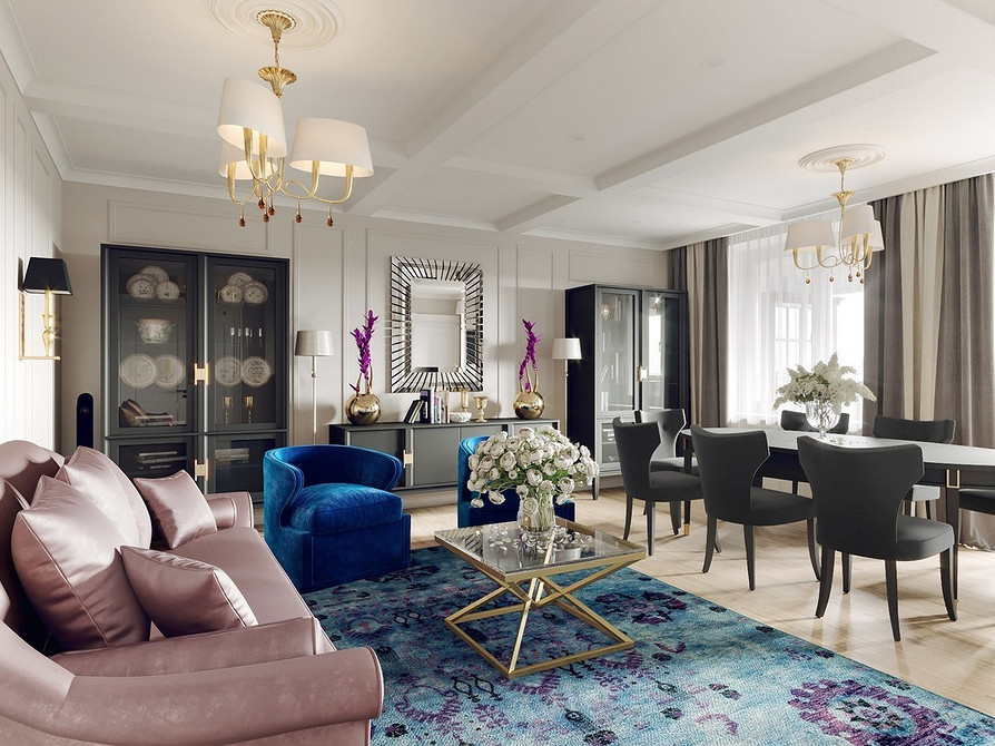 Сервант з відкритими полицями для декору та посуду в сучасній вітальні