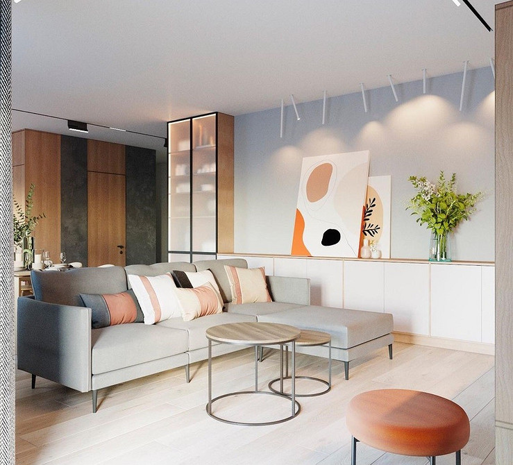 Сучасний сервант з комбінованими матеріалами: дерево та метал у вітальні