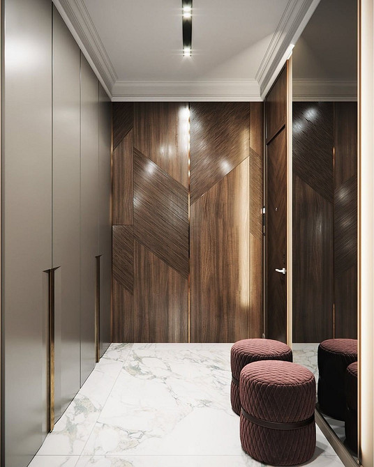 Сучасна шафа в передпокій з мінімалістичним дизайном та підсвіткою.