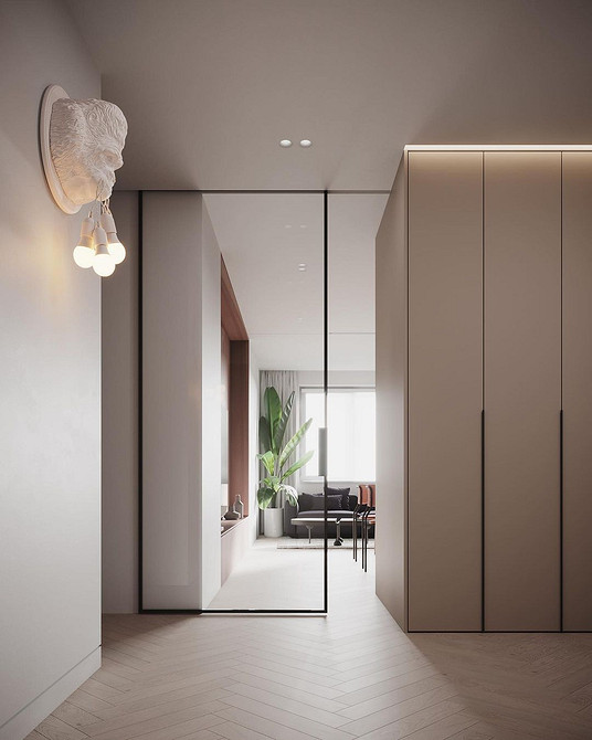 Функціональна шафа для передпокою з відкритими полицями та закритими відділеннями.