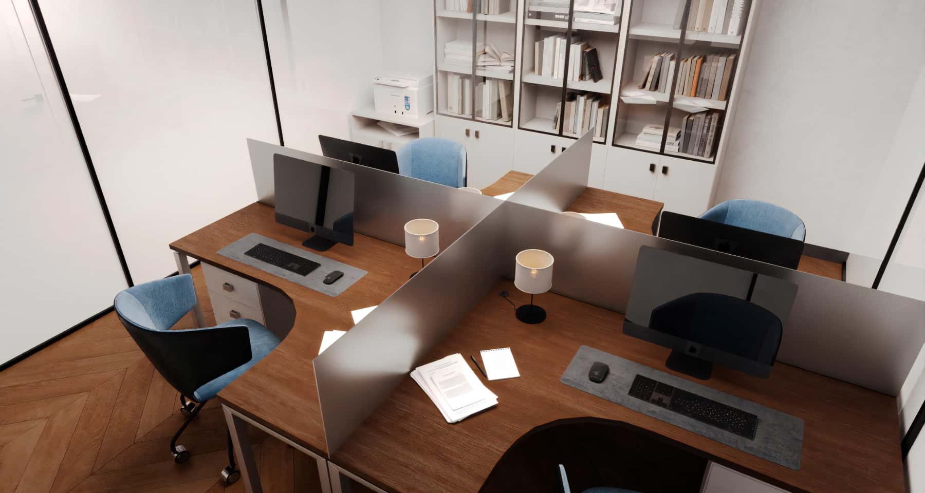 Капітальний ремонт офісу: сучасний дизайн з використанням світлих кольорів та дерев'яних панелей