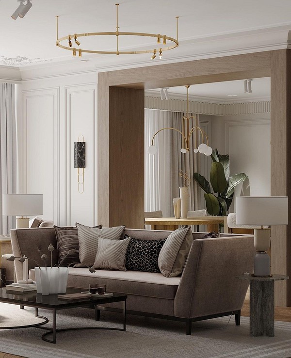 Коричневий диван в інтер'єрі з подушками: вибір, розміщення та поєднання кольорів.