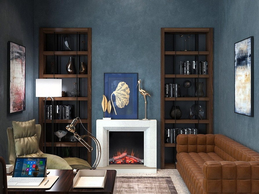 Коричневий кутовий диван у вітальні з килимом та каміном, ідеальний для відпочинку