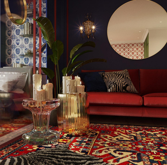 Поєднання кольорів в інтер'єрі: червоний диван як головний акцент