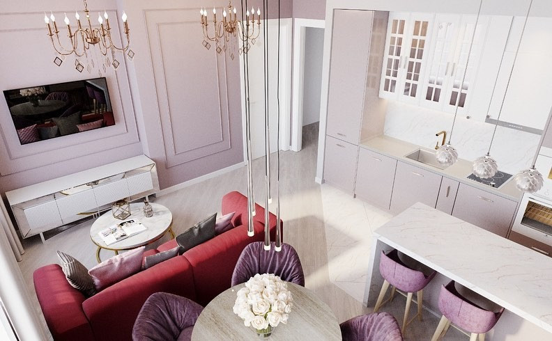 Затишний червоний кухонний диван зі зручною спинкою та м'якими подушками