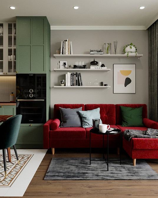 Червоний диван у мінімалістичному інтер'єрі: акцент на дизайні