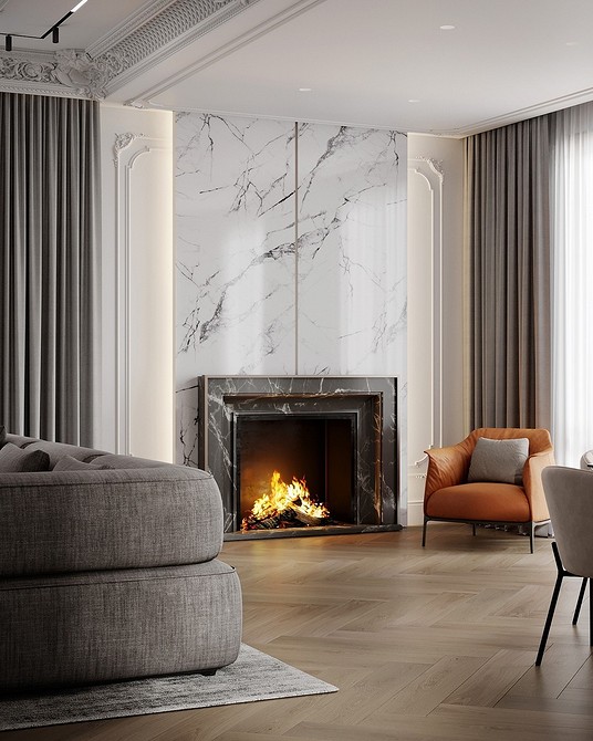 Крісло в інтер'єрі вітальні, елегантний дизайн та зручне розміщення біля вікна.