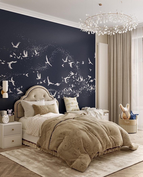 Ліжко з м'яким стьобаним узголів'ям як елемент розкішного інтер'єру гостьової