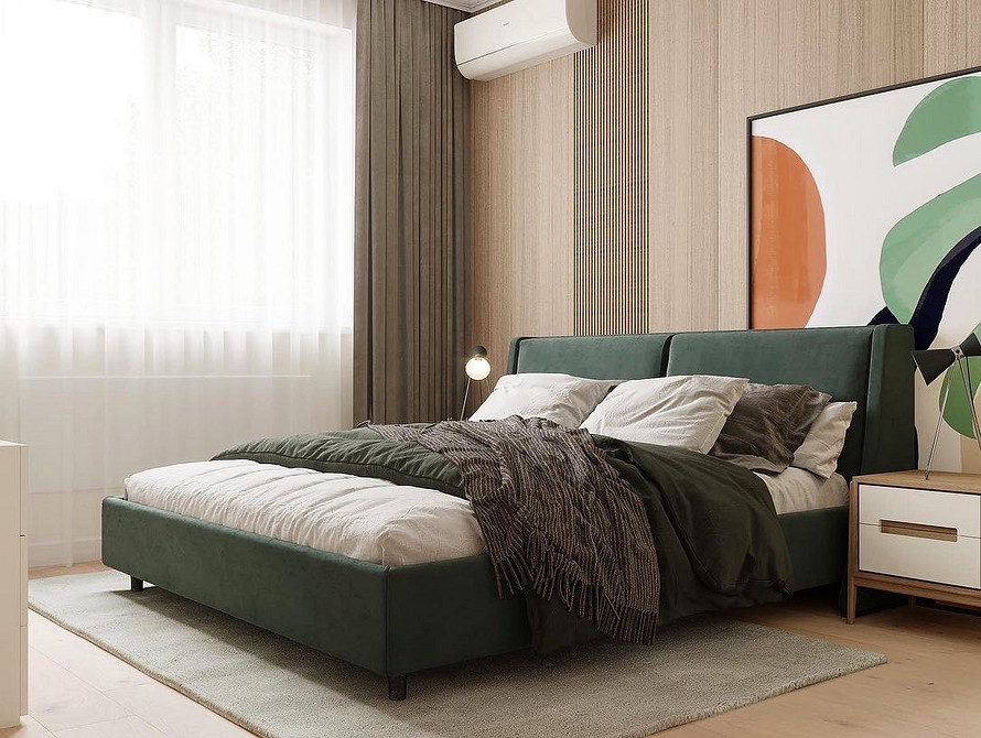 Ліжко з м'якою спинкою з оригінальною фактурною оббивкою: унікальний дизайн спальні.