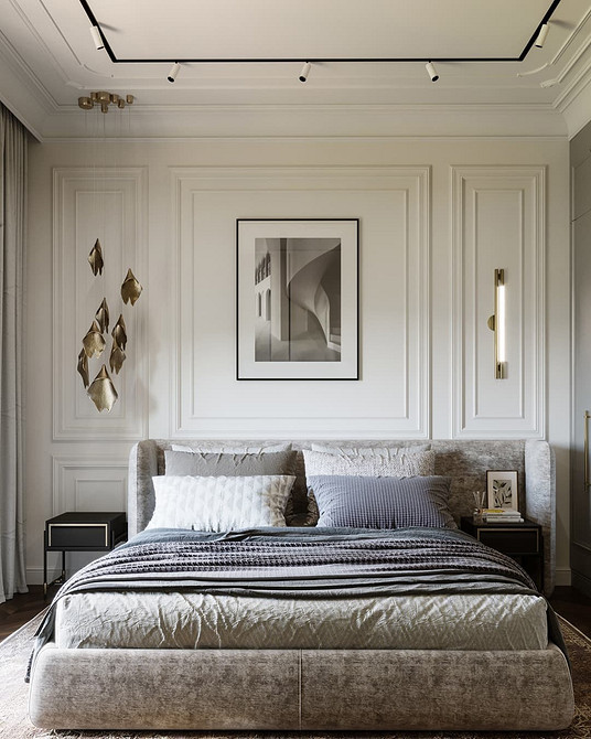 Сучасний дизайн гостьової кімнати з великим ліжком та м'яким узголів'ям