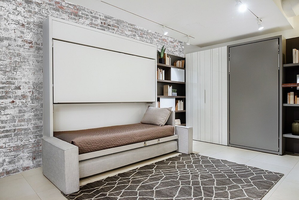 Сучасне ліжко-трансформер в шафі: зручне рішення для невеликих квартир, ергономічні меблі.