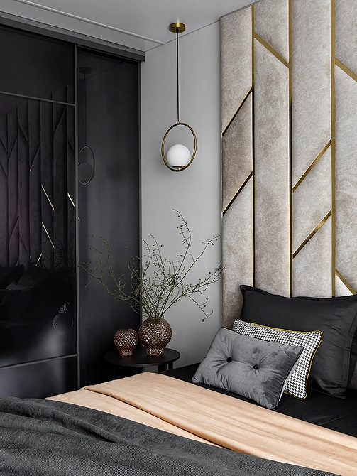 Інтер'єр спальні 2025 з ліжком у світлих тонах, що візуально збільшує простір.