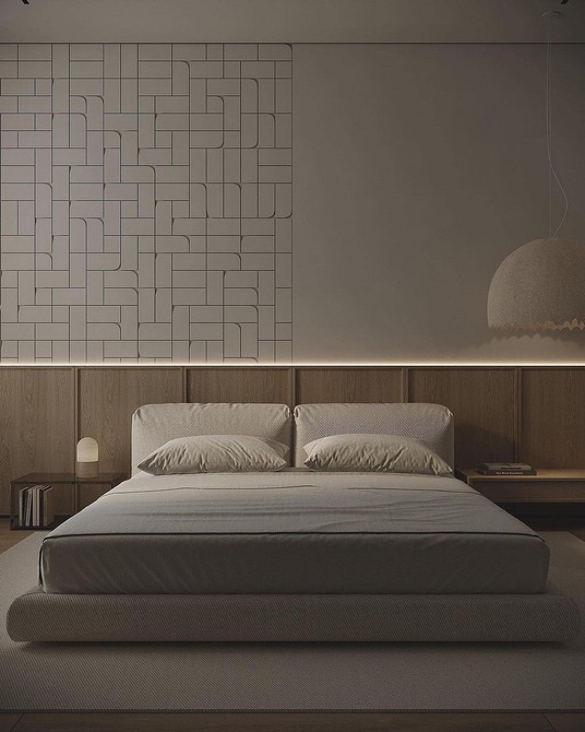 Сучасний дизайн спальні 2025: ліжко з підсвіткою та мінімалістичним декором.