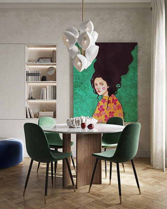 Інтер'єр з круглим обіднім столом: ідеальне рішення для затишних посиденьок.