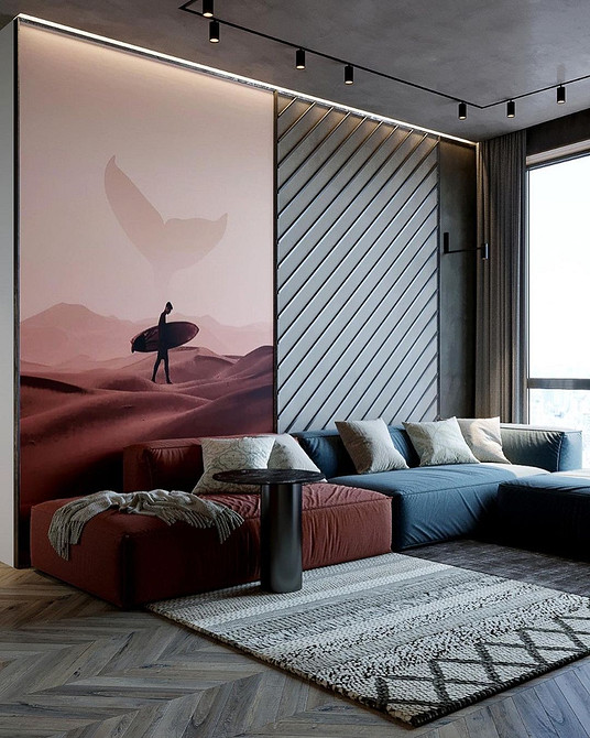 Затишна вітальня з великим модульним диваном: ідеальне місце для відпочинку, дизайн квартири