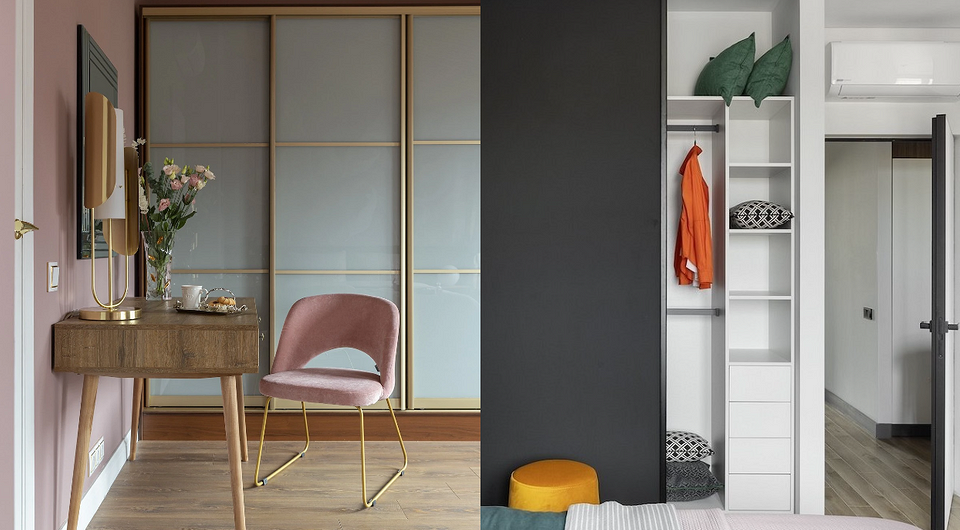 Сучасний дизайн шафи купе в інтер'єрі кімнати для зберігання речей