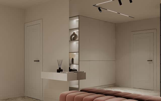 Деталі інтер'єру заміського будинку: дерев'яні сходи та елементи декору в еко-стилі.