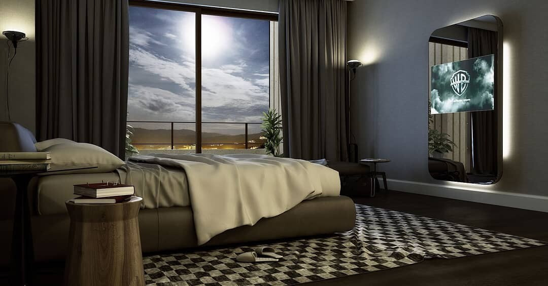 Елегантна ніша для телевізора з використанням каменю та підсвічування