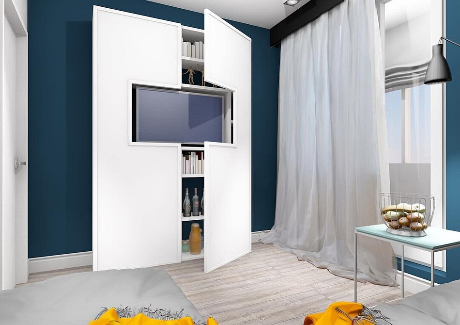 Ніша для телевізора з 3D панелями та акцентним освітленням для сучасної вітальні.
