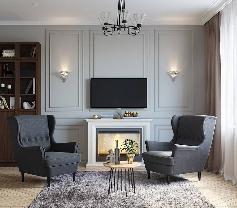 Сучасний дизайн ніші для телевізора з використанням підсвічування та контрастних кольорів