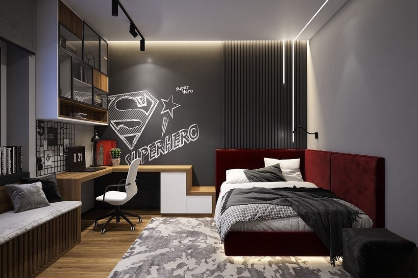 Мінімалістична спальня з парячим ліжком і дерев'яною обробкою, природний та стильний дизайн.