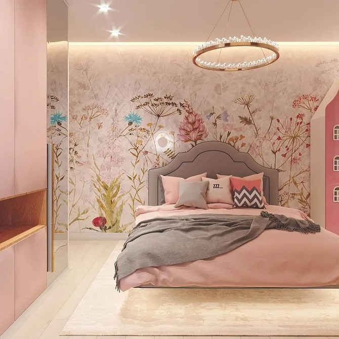 Дизайн спальні з парячим ліжком та нічними тумбочками, що також створюють ефект паріння.