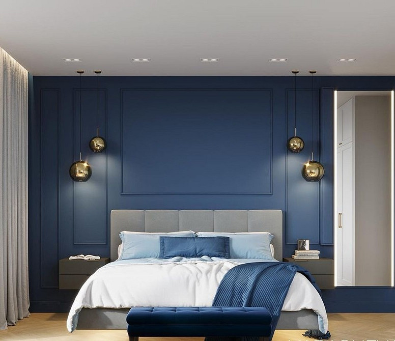 Футуристичне ліжко, що літає, з підсвіткою в сучасній спальні