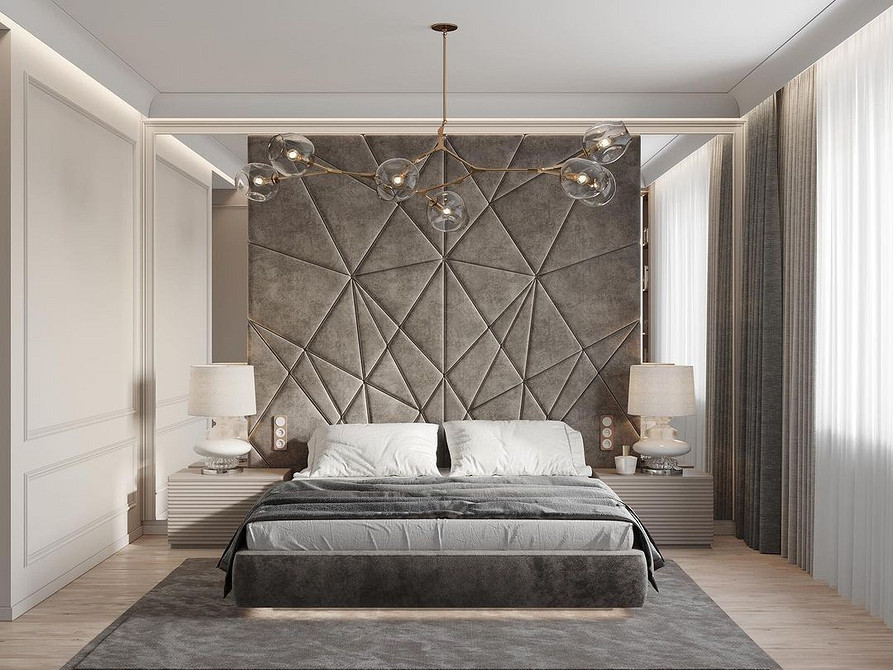 Дизайн сучасної спальні з ліжком, що літає, та підсвіткою по периметру