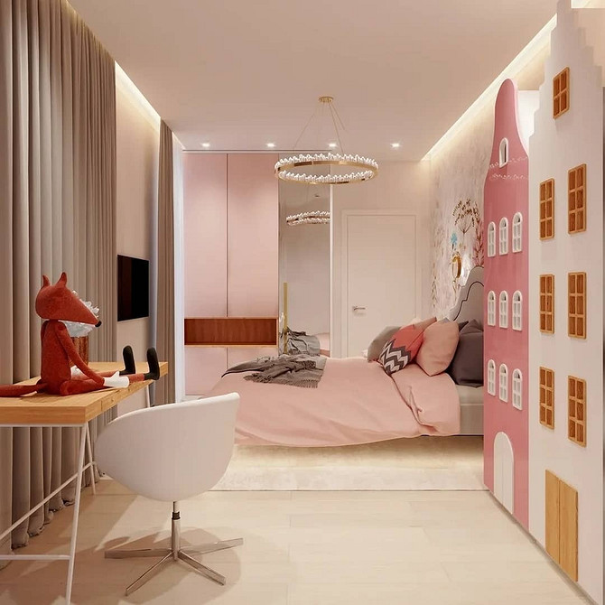 Освітлення під підвісним ліжком створює затишну атмосферу в спальні, додаючи тепла та комфорту.