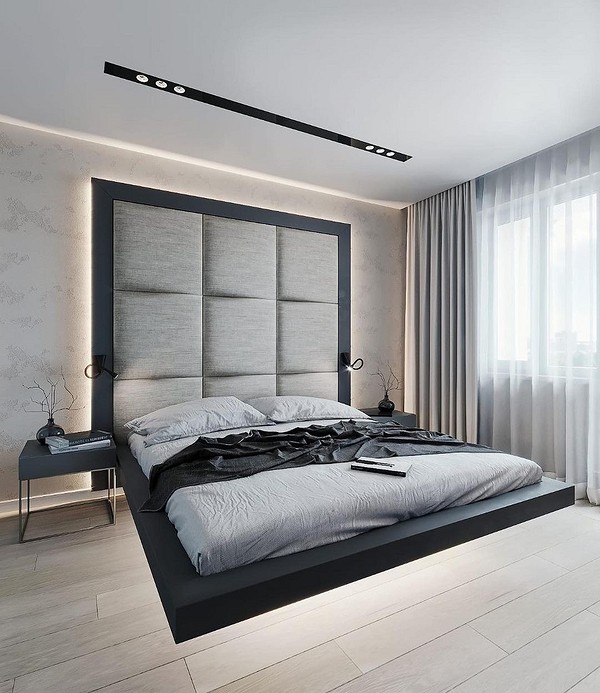 Спальня з ліжком, що літає, та мінімалістичним дизайном без зайвих деталей