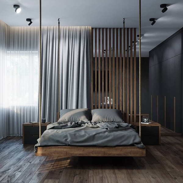 Конструкція підвісного ліжка з підсвіткою: вибір кріплень та матеріалів для дизайну спальні.