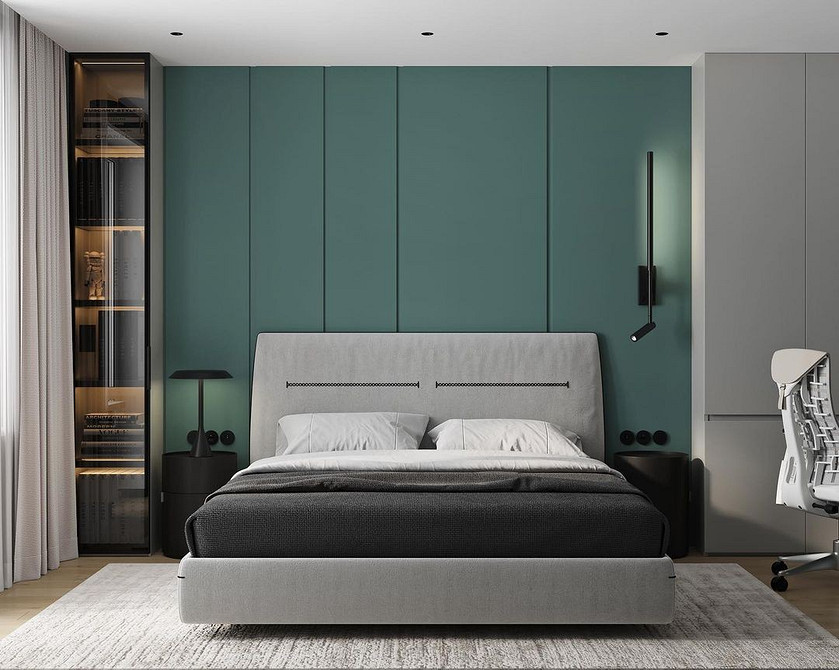 Простора спальня з великим ліжком, що літає, та панорамними вікнами