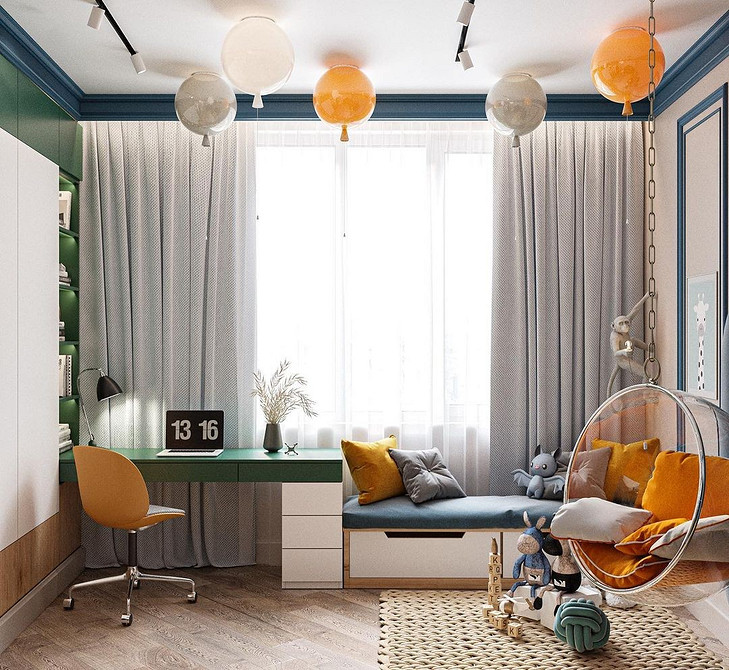 Біле підвісне крісло в інтер'єрі дитячої кімнати: затишне місце для ігор.