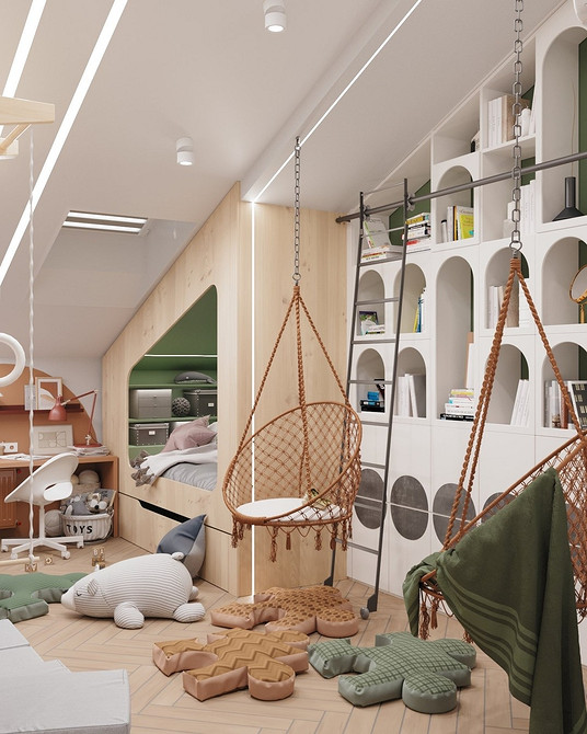 Затишне підвісне крісло для читання біля вікна у світлій кімнаті