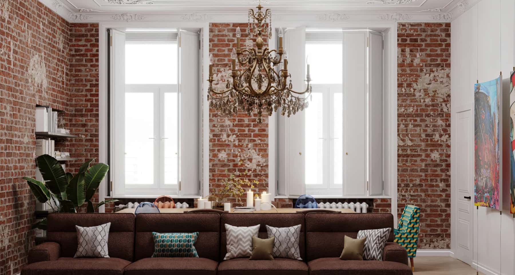 Квартира 2025: зонування простору за допомогою скляних перегородок у вітальні.