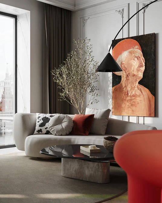 Трендовий сірий диван, дизайн інтер'єру вітальні 2025 року, стильні меблі