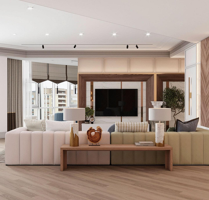 Кутовий диван великого розміру в сучасному інтер'єрі вітальні, 2024 рік