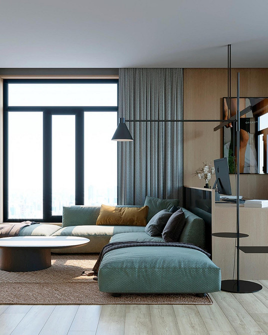 Сучасний диван у вітальні з мінімалістичним дизайном, тренди 2024 року