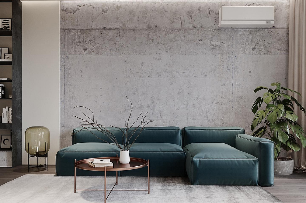 Диван з оббивкою з натуральної тканини, еко-стиль, сучасний дизайн.