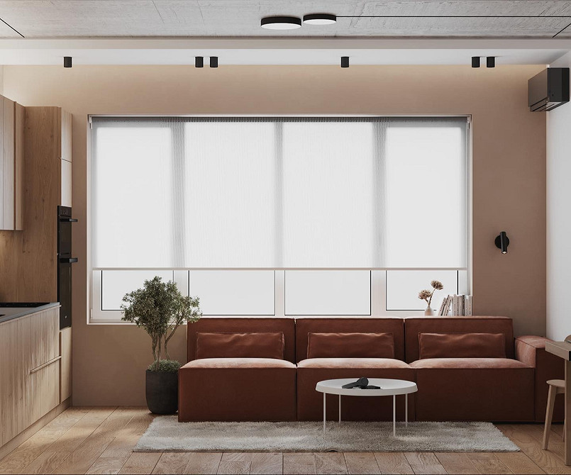 Стильний диван з дерев'яними ніжками, сучасний інтер'єр, тренди 2024.