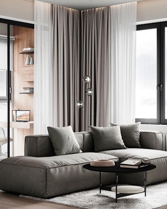 Модульний диван в сучасному інтер'єрі вітальні, тренди 2024 року.