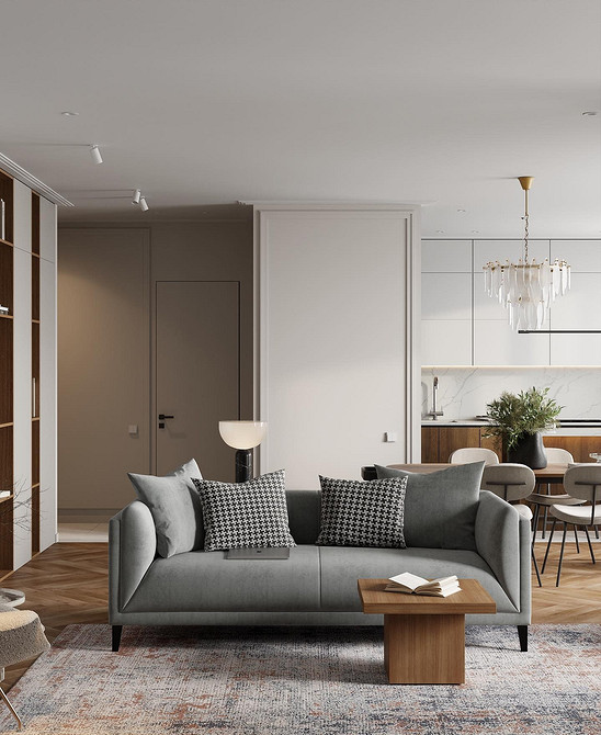 Сучасний дизайн дивану з природними відтінками в інтер'єрі вітальні 2026