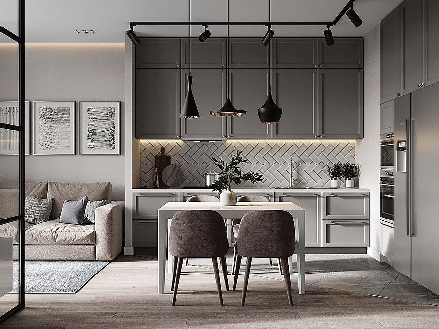 Сучасний дизайн інтер'єру з сірими меблями: гармонія та універсальність в кожній деталі.