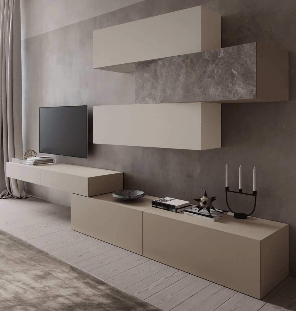 Сучасна вітальня з меблями для телевізора: стильний дизайн та ідеї для зберігання