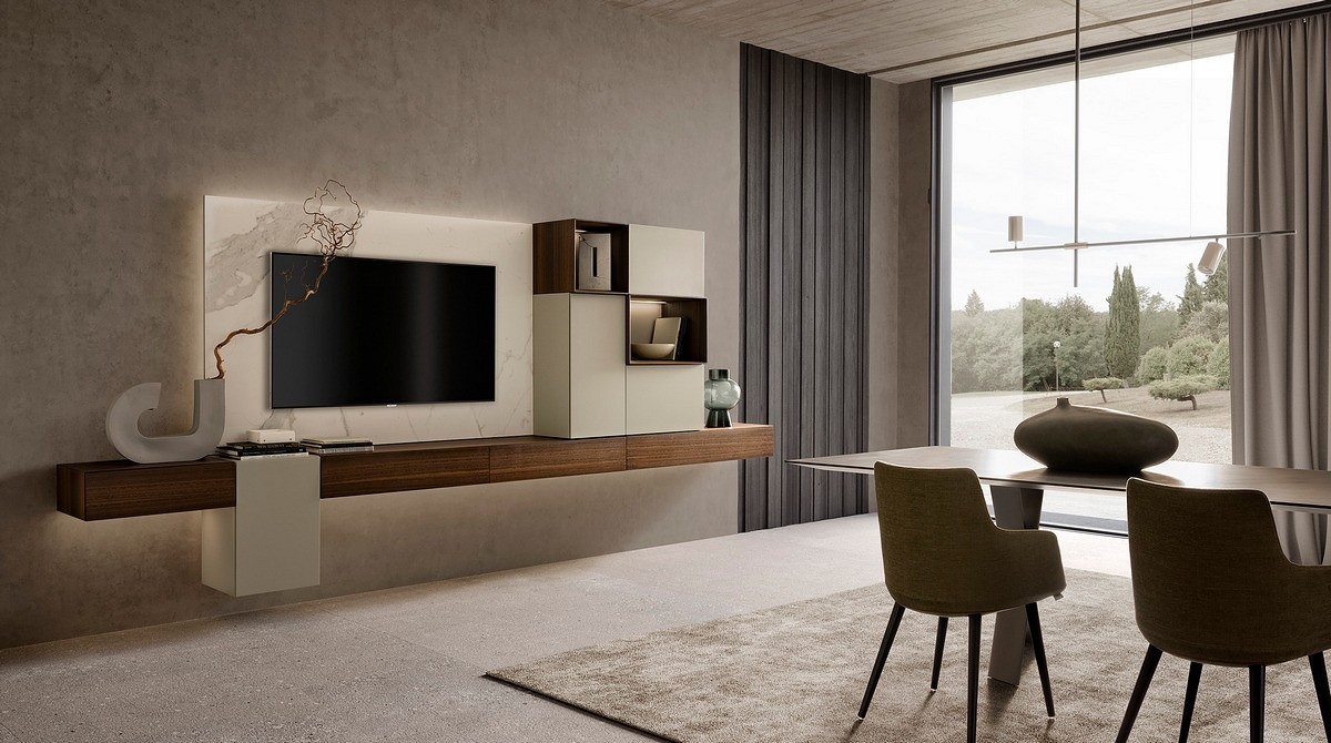 Модульні меблі для телевізора у вітальні: сучасний дизайн інтер'єру