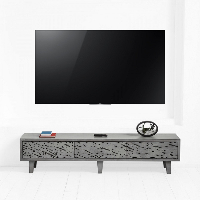 Тумба під телевізор з відкритими полицями, сучасний дизайн інтер'єру