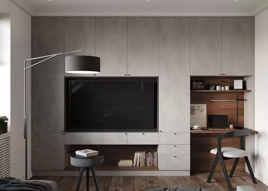 Тумба під телевізор з висувними шухлядами для зберігання речей.